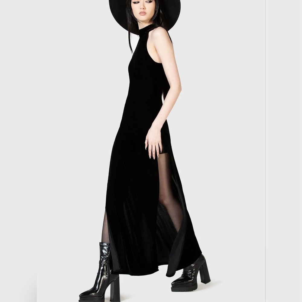 Killstar Black Maxi Dress with Double Slits